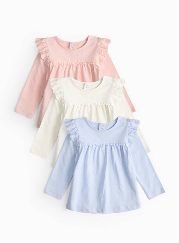 Frill Long Sleeve Tops 3 Pack 6-9 months